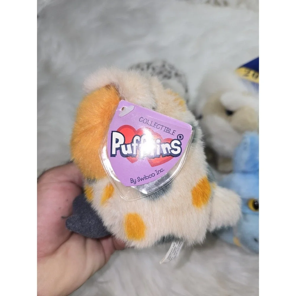 Lot 6 Vintage Swibco Puffkins Enchanted plush with Tags 1990's Owl Wizard Dragon